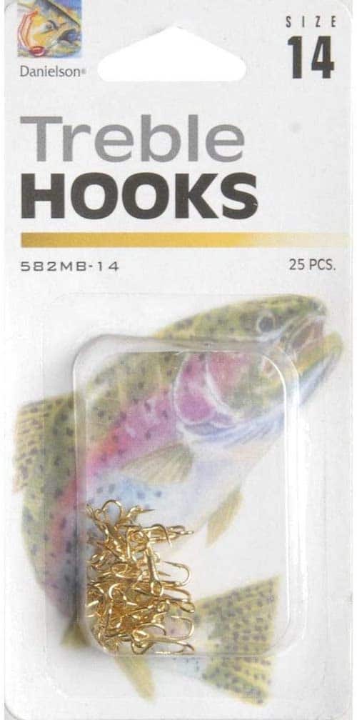 A pack of Danielson's Treble Hooks against a white background.
