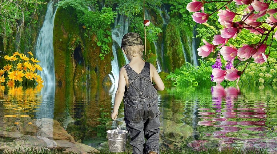 a kid fishing
