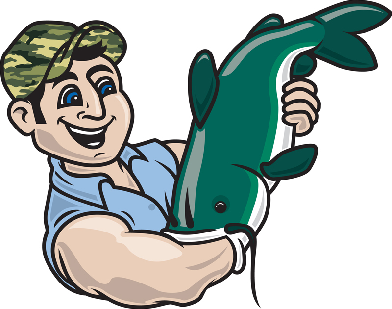  Illustration of a man catching a catfish with his arm.